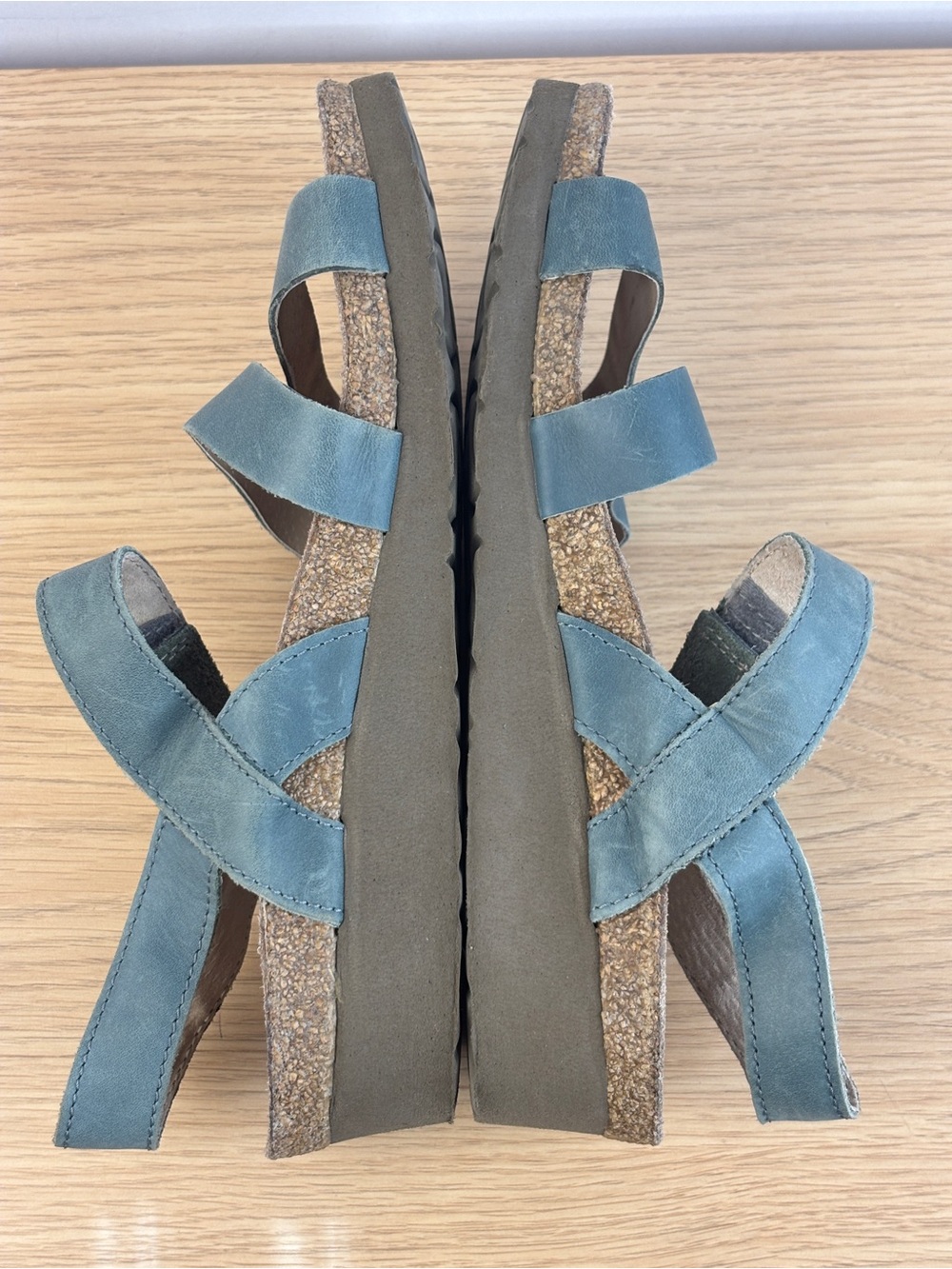 Naot Kayla Teal Leather Wedge Slingback Sandal Woman’s 7 - Picture 7 of 8